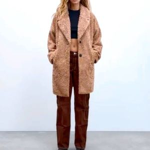 Zara Teddy textured lapel coat size Small